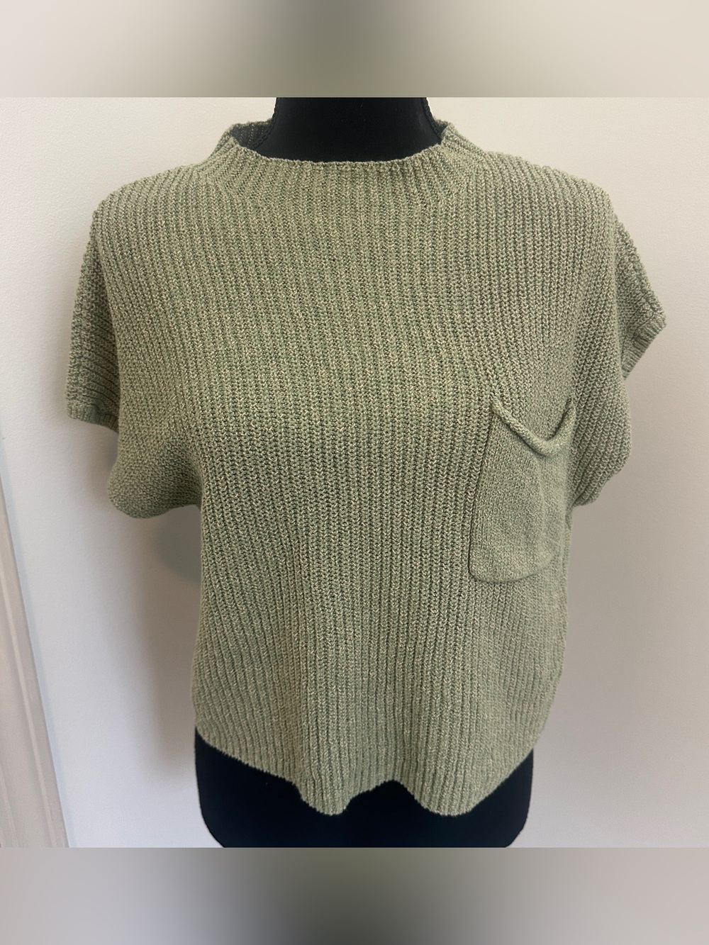 Free People Beach Women's XS Freya Sweater Green Cropped Knit Top Mock Neck
